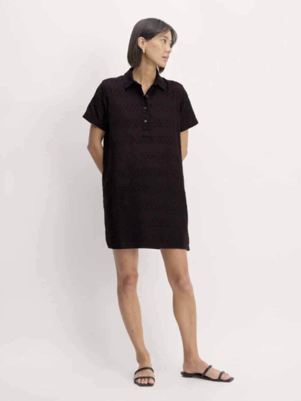 Everlane Linen Eyelet Black Shirtdress, XL